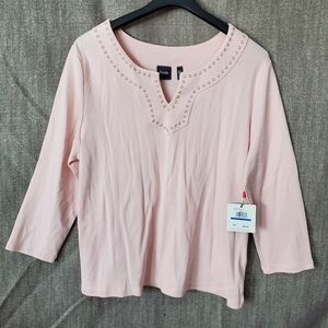 XLP Rafaella Light Pink Studded Long Sleeve Top